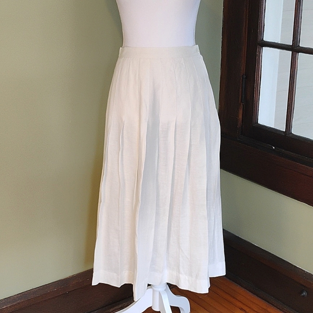VTG Kenneth Gordon Chequers Tea Lngth Ivory Skirt Pleats Retro Waist 28" Size 8